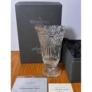 Waterford Crystal Ambassador Vase 9.5" Footed Scalloped Ireland 1995 w Box COA